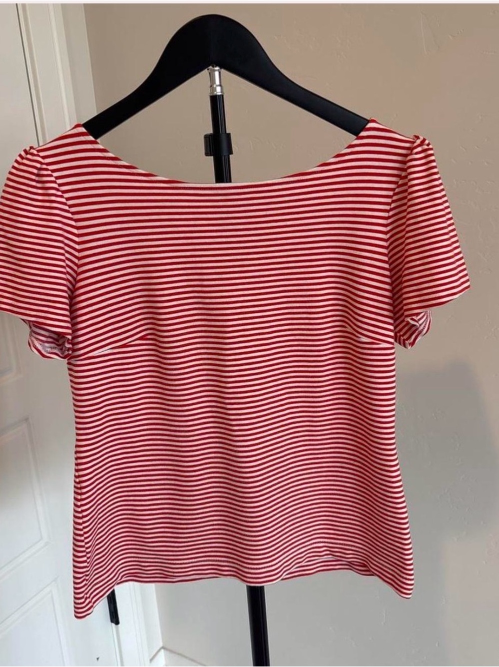 Ann Taylor Red White Stripe Puff Sleeve Top Size 4